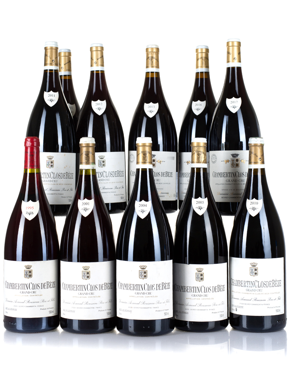 Lot 333, 335, 337, 341, 343, 344-346: 1 Magnum each 1995, 2001, 2004, 2005, 2010, 2011, 2012, 2013, 2016, 2016 A. Rousseau Clos de Bèze